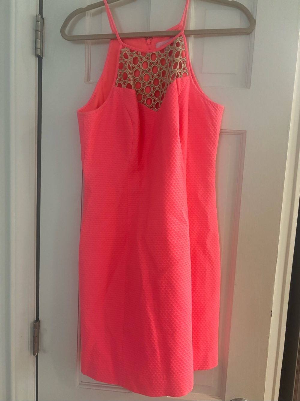 Lilly Pulitzer Neon Coral Pink Mini Dress with Gold Accent